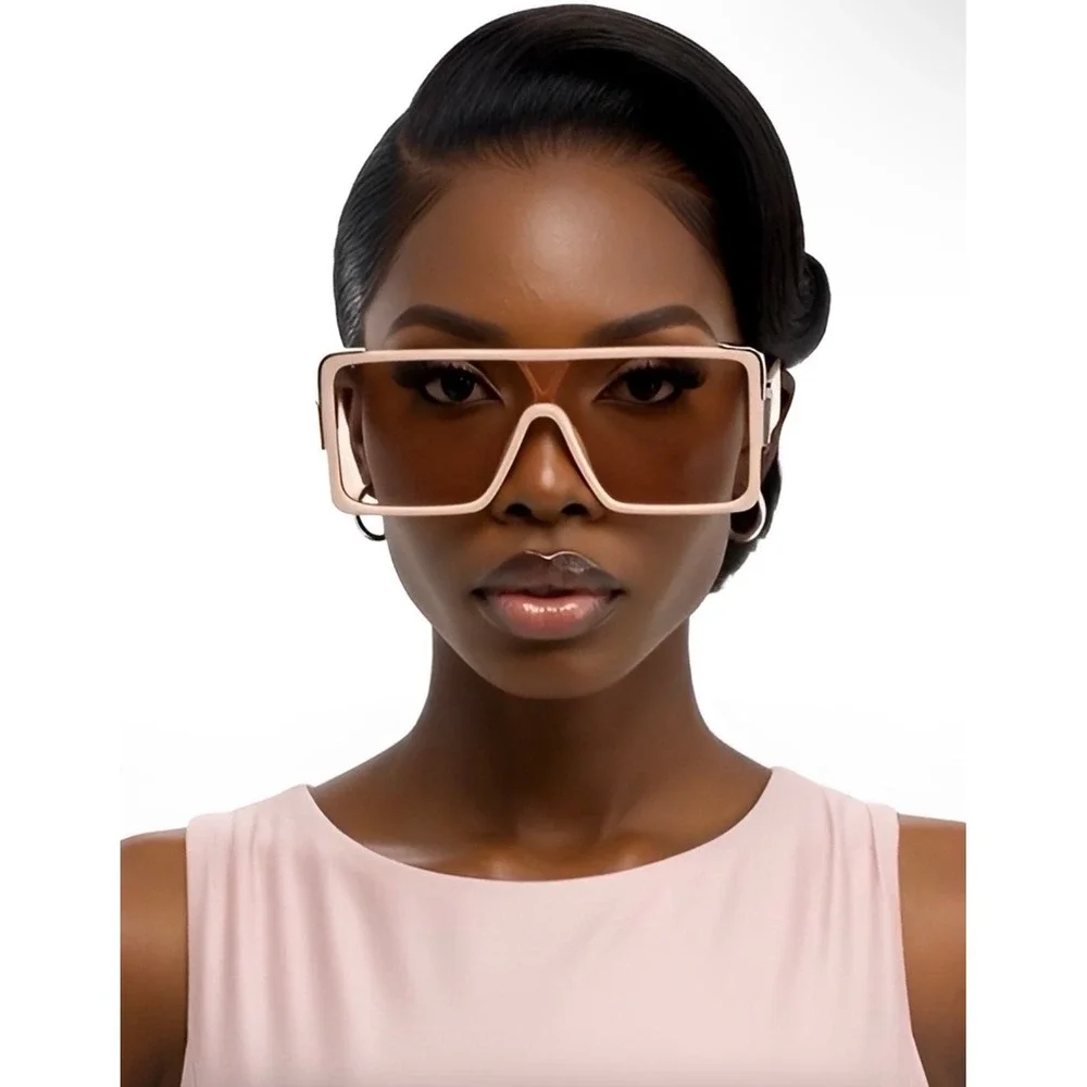 Oversized Square Sunglasses Fashion Beige Frame Unisex Beach Trendy Lentes Gafas